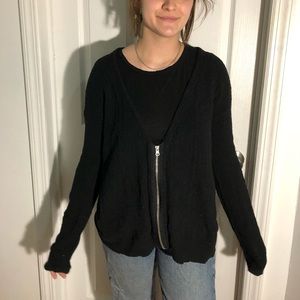 Low Cut Textured Black Cardigan